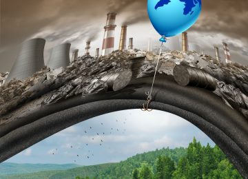 climate-change-global-agreement-concept-as-blue-balloon-with-earth-lifting-away-polluted-dirt