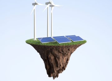 Wind power and solar energy. 3D illustration